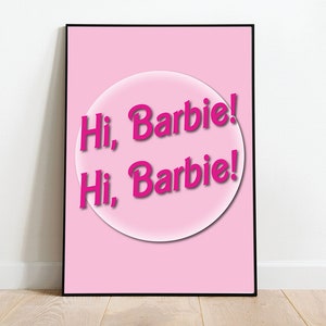 Hi Barbie Print - Poster Wall Art Home Decor Illustration Minimalistic Picture Living Room Office Bar Vintage Doll Pink