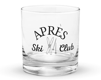 Apres Ski Club Rocks Glass | Ski Trip Cocktail Glass | Ski Party Glass | Ski Trip Celebration Glass