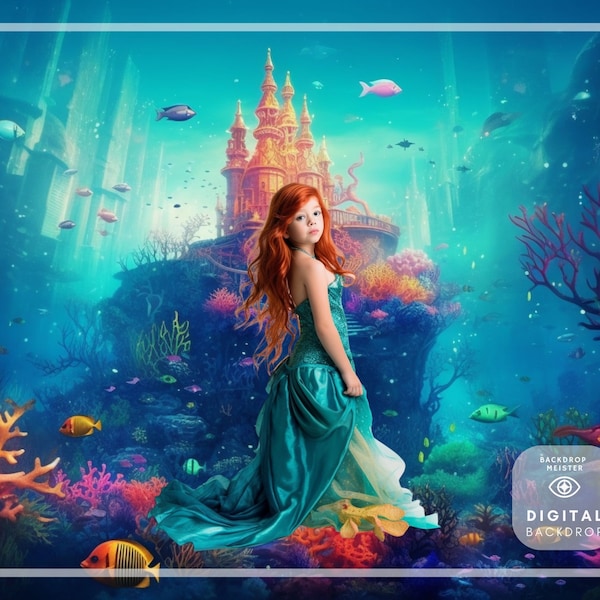 Little Mermaid Backdrop | Digital Download | Photoshop Overlays, Wedding & Maternity Backdrops, Backgrounds for photography