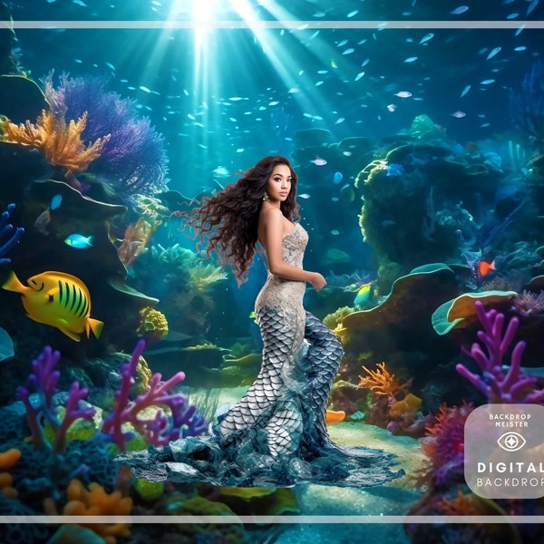 Mermaid Backdrop | Digital Download | Photoshop Overlays, Wedding & Maternity Backdrops, Backgrounds for photography