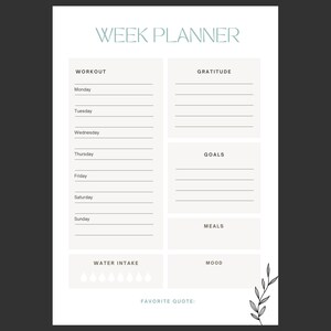 Weekly Workout Wellness Planner, Digital Fitness Planner, Workout Tracker, Workout Design Journal, Digital Print, Digital Download