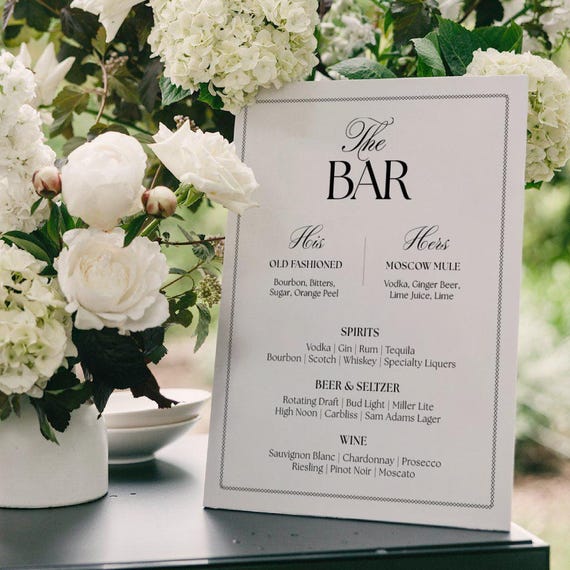 Timeless Collection: Bar Menu and Signature Drinks Sign, Elegant Black & White, Editable Template (Canva)