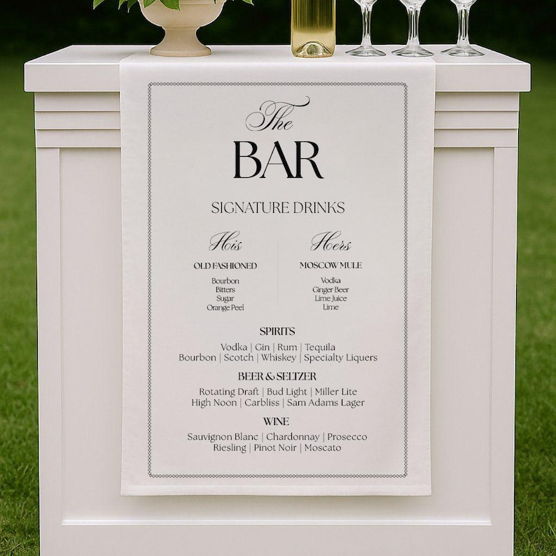 Tidlös kollektion: Barmeny och signaturdrinkskylt, elegant svartvitt, redigerbar mall (Canva) bild 5