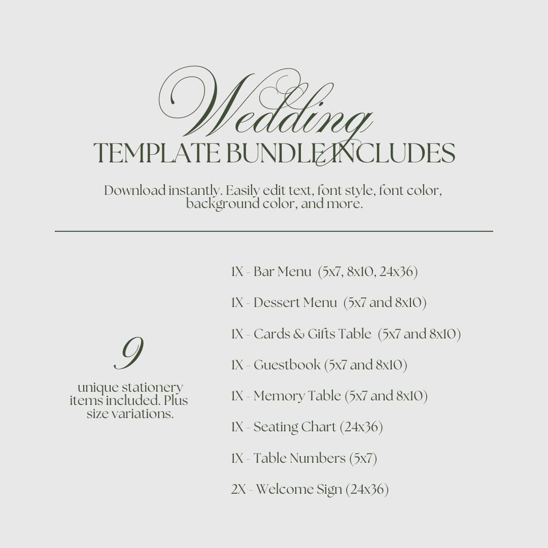 Editable Wedding Sign Bundle, 9 Script Signs (digital Download) - Etsy