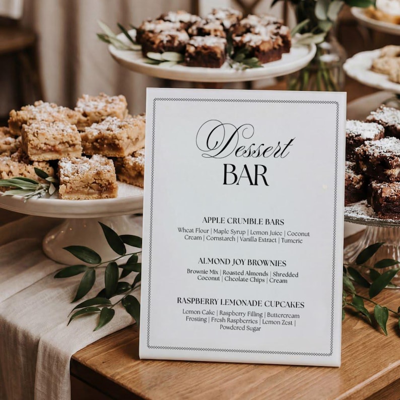 Dessert Sign, Personalized, Elegant Black & White, Editable Template ...