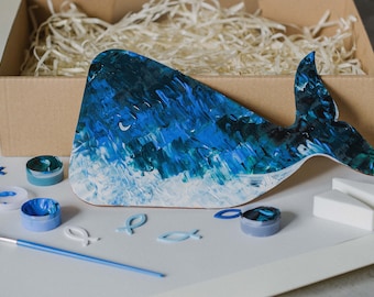 Handcrafted Blue Wooden Whale