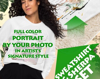 Sweatshirt and Blanket Set, Best Personalized Gift for Any Occasion, Custom Sherpa Blanket, Photo Portrait Present for Men Women, Art Pack