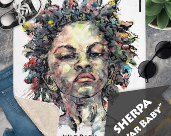 Graphic Fleece Sherpa Blanket “War Baby” – Premium Home Decor Cozy Throw, No Fuss Contemporary Fine Art Blanket