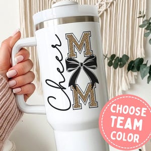 Coquette Cheer Mom 40oz Tumbler, Competition Day Cheerleading Mama Cup Custom Team Color Cheer Nana Gift Football Season Matching Travel Mug