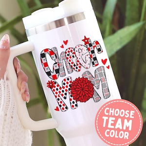 Cheer Mom 40oz Tumbler, Personalized Name Cheerleading Mama Cup, Custom Team Color Cheer Nana Gift, Competition Day Football Season Tumbler
