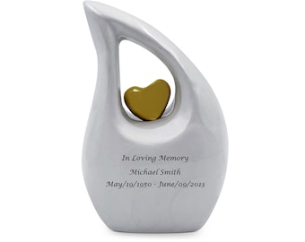 Personalized White Mini Urn for Ashes – Engravable Keepsake Urn