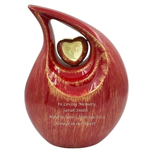 Rot & Gold Urne mit goldenem Herz - Personalisierte Urne - Träne Gedenkurne für menschliche Asche - Tribute Urne