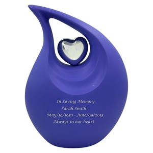 Heavenly Matt Purple Cremation Urn - Personalization Teardrop Cremation Urn - Decorative Teardrop Urn - Customized Teardrop Cremation Urn
