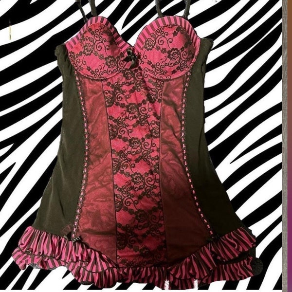 Unique & Eclectic Black Fuchsia by Secret Lace Hot Pink And Black Burlesque Style Lingerie Sz 36C