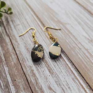 Polymer Clay Earrings, Earthy tones with gold accents, Cream, Brown, Green, and Gold Earrings, Dangle Drop Earrings, Minimalist Earrings