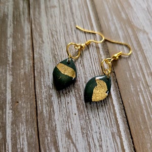 Tear Drop Clay Earrings, Polymer Clay Earrings, Earthy tones with gold accents, Cream, Brown, Green, and Gold Earrings, Dangle Minimalist