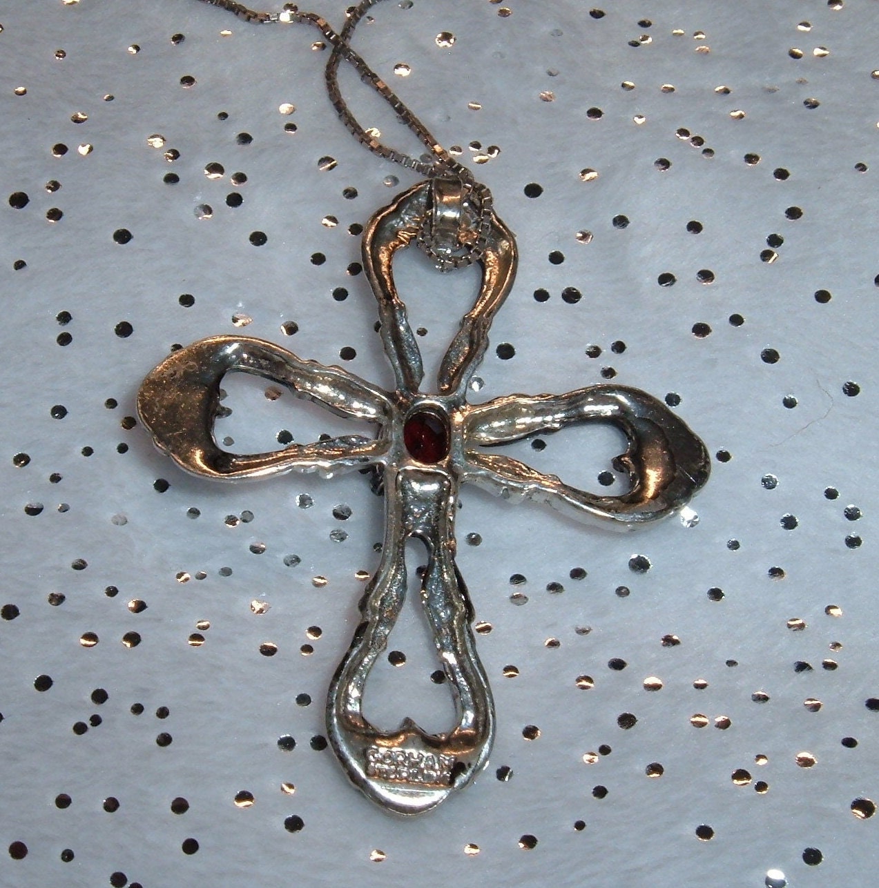 Vintage Gorham Sterling Silver Garnet Cross Pendant Necklace 24 ...