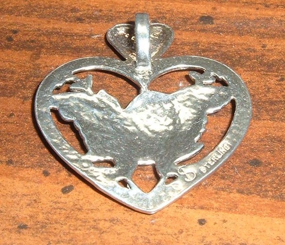 Sterling silver Dakota West Sweetheart Love Bird Heart Pendant, 1 1/4", lightweight and comfortable. View 5