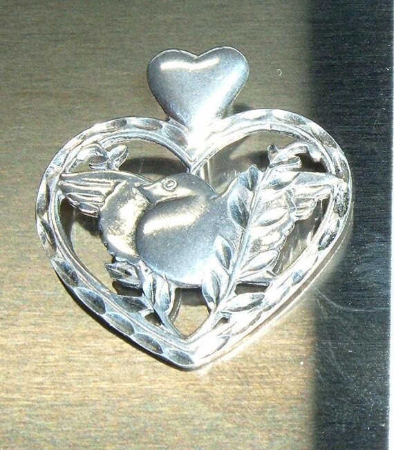 Sterling silver Dakota West Sweetheart Love Bird Heart Pendant, 1 1/4", lightweight and comfortable. View 3