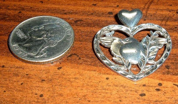 Sterling silver Dakota West Sweetheart Love Bird Heart Pendant, 1 1/4", lightweight and comfortable. View 4