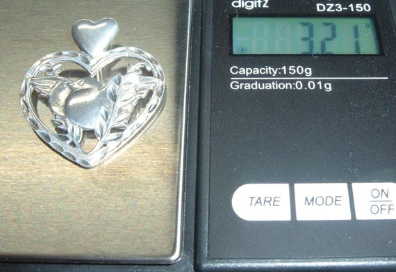 Sterling silver Dakota West Sweetheart Love Bird Heart Pendant, 1 1/4", lightweight and comfortable. View 2