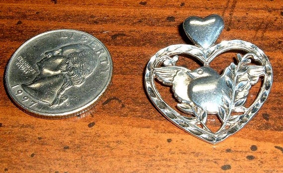 Sterling silver Dakota West Sweetheart Love Bird Heart Pendant, 1 1/4", lightweight and comfortable. View 6