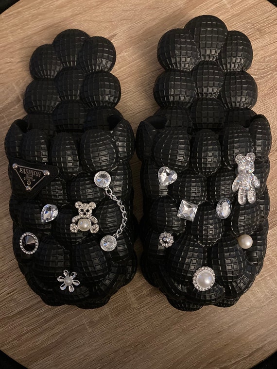 Black Textured Bubble Slides Summer Cave Shoes Men main image 2