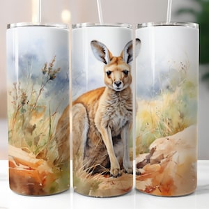 Acquerello Canguro 20oz Sublimazione Tumbler Design PNG, Carta da parati Canguro selvatico Dritto Skinny Tumbler Wrap PNG, Sublimazione Disegni SVG