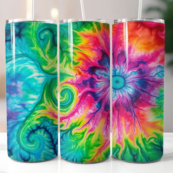 Colorful Tie-Dye 20oz Sublimation Skinny Tumbler Designs, Beautiful Tie Dye 20 Ounce Straight Skinny Tumbler Wrap PNG, Sublimation Design