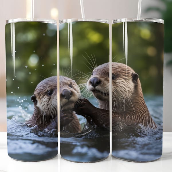 Beautiful Wild Otter 20oz Sublimation Tumbler Designs PNG, Colorful Otter Lover Straight Skinny Tumbler Wrap PNG, Sublimation Design PNG svg