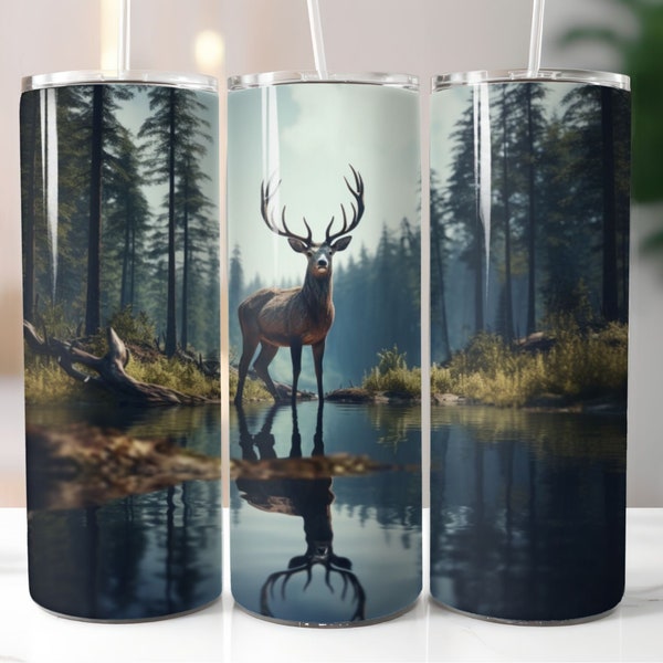 Outdoor Hunting Deer 20oz Sublimation Tumbler Designs, Camping Adventure Straight Skinny Tumbler Wrap PNG, Sublimation Wallpaper Design SVG