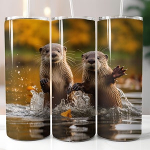 Schöne wilde Otter 20 Unzen Sublimation Becher Designs PNG, bunte Otter Liebhaber gerade dünne Becher Wrap PNG, Sublimation Design PNG svg