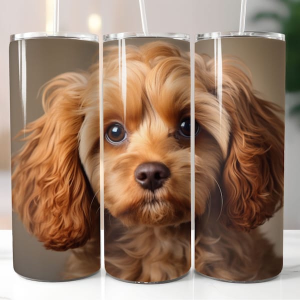 Cute Cavapoo Face 20oz Sublimation Tumbler Designs PNG, Funny Cavapoo Dog Lover Straight Skinny Tumbler Wrap PNG, Sublimation Design PNG svg