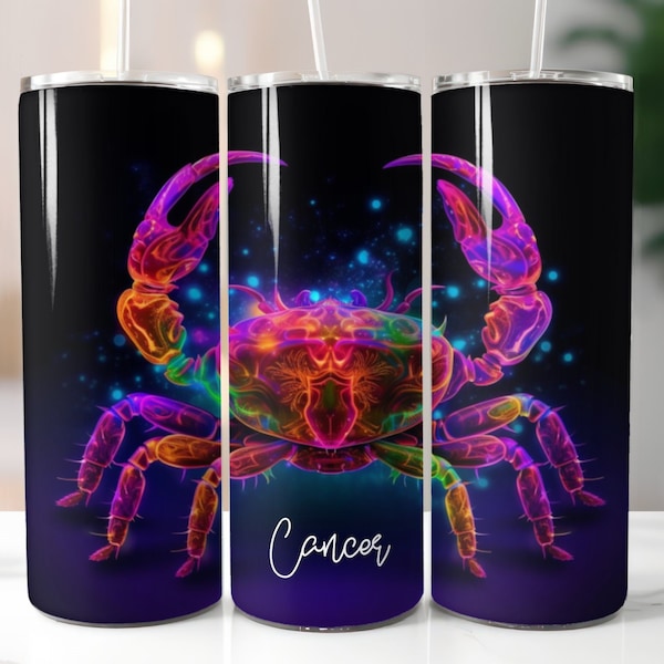 Zodiac Sign 20oz Sublimation Tumbler Digital Designs, Celestial Zodiac Cancer Straight Skinny Tumbler Wrap PNG, Sublimation Design PNG