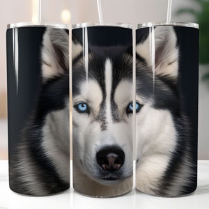 Cute Husky Face 20oz Sublimation Tumbler Designs PNG, Funny Husky Dog Lover Straight Skinny Tumbler Wrap PNG, Sublimation Design PNG svg