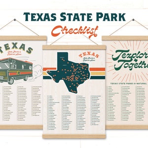 Texas State Park Reise-Checkliste, Camping Geschenk, Reise Texas Geschenk, Reisewandkunst, Texas Karte Kunstdruck, Wandergeschenk, Texas State Park Karte