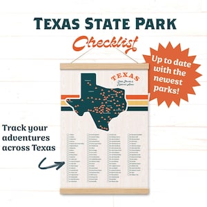 Lámina decorativa con lista de parques estatales de Texas: Regalo de viaje