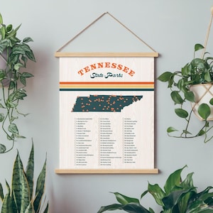 Liste de contrôle de voyage pour le parc d'état du Tennessee, cadeau de camping, cadeau de voyage TN, art mural voyage, impression d'art carte TN, cadeau de randonnée, carte du parc d'état TN