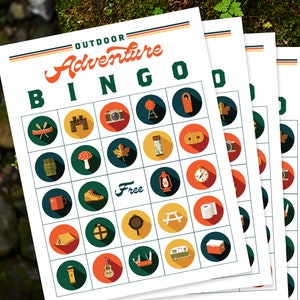 Cartes De Bingo D'aventure En Plein Air, Jeux D'enfants Imprimables, Fête D'anniversaire De La Nature, Bingo De La Nature, Jeux De Camping, Fête De Camping, Activité Des Enfants, Bingo