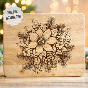 Buquê de flores de Natal Svg, Tábua de frios SVG, Tábua de corte Svg, Vetor de Natal para impressão, Gravação a laser, Glowforge, XTool