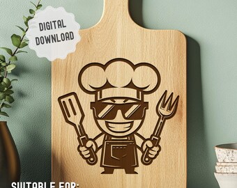 Zabawna deska do krojenia BBQ Chef SVG: plik do grawerowania laserowego (pobranie cyfrowe)