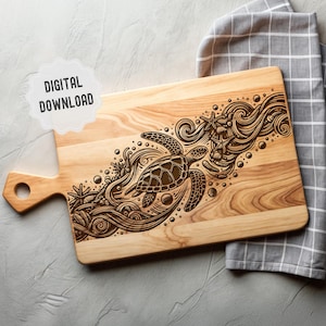 Zeeschildpad Svg, snijplank Svg, charcuterie bord Svg, zeedier, schildpad met bloemen ontwerp voor lasergravure, Glowforge, Crafting