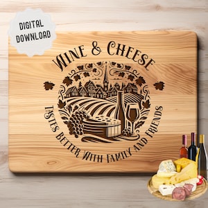 Wein und Käse Schneidebrett, Charcuterie Brett Schneidebrett, Rezept Schneidebrett, Geschenk Wohnkultur, Vine Farm Vektor für die Lasergravur