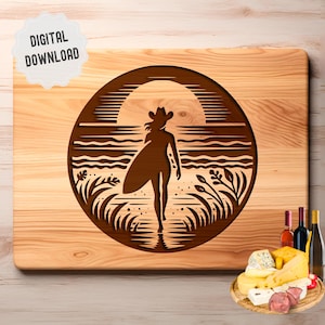 Coastal Cowgirl Svg, Cowgirl Surfer Png, Sunset Beach Salty Cowgirl, Western Coastal Vector Design, Vector Files for Laser Engraving, Print