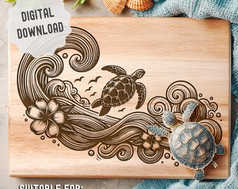 Pliki SVG z żółwiem morskim, projekt deski do krojenia na lato, deska do wędlin w formacie SVG, projekt żółwia do grawerowania laserowego, Glowforge, rękodzieło