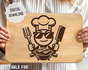 Zabawna deska do krojenia BBQ Chef SVG: plik do grawerowania laserowego (pobranie cyfrowe)