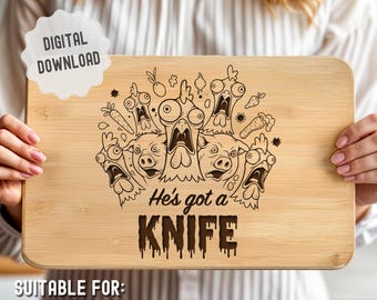 Zabawna deska do krojenia kurczaka i wieprzowiny w formacie SVG, Ma nóż, Sarkastyczny plik do grawerowania laserowego, Prezent dla taty, Deska do krojenia dla męża i szefa kuchni, Glowforge