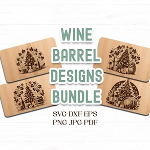 6 fichiers Svg de planche à découper de charcuterie de Noël de tonneau de vin, dessins vectoriels Svg de vin et de fromage pour une gravure laser - fichiers numériques