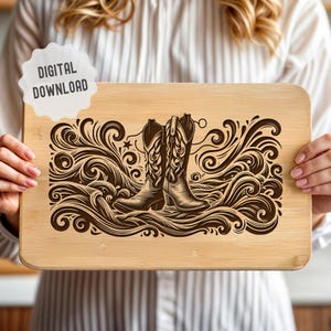 Cowgirl Svg, Cowgirl Boots png, Western Svg, Cutting Board Svg, Howdy Svg, Rodeo Svg, Vector Design Ready for Laser Engraving, Print, Craft