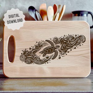 Tortue de mer, Svg, planche à découper, Svg de planche de charcuterie, Animal marin, Tortue avec vagues pour gravure laser, Glowforge, Artisanat